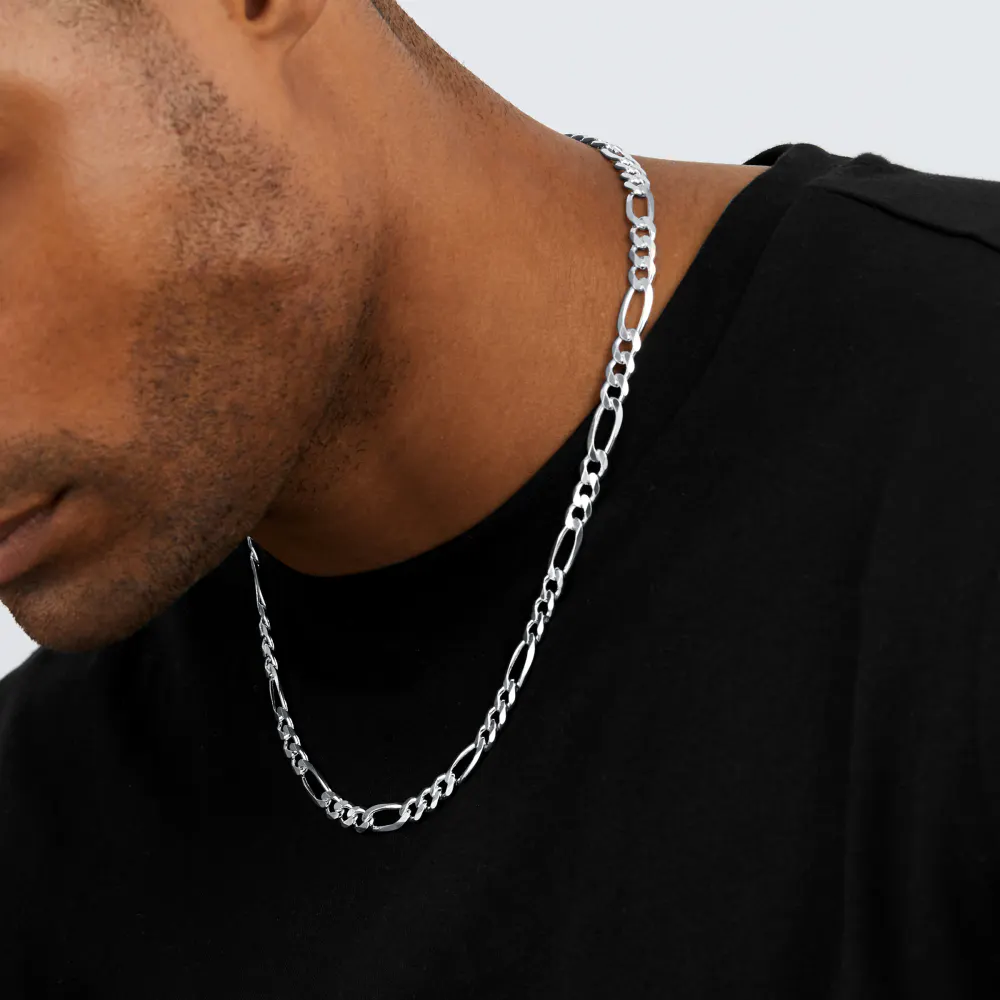 For Him Sterling Silver Mens 20 Inch 180 Figaro Chain detail 2