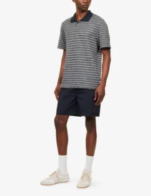 LES DEUX Striped Short-Sleeve Knitted Polo Shirt detail 2