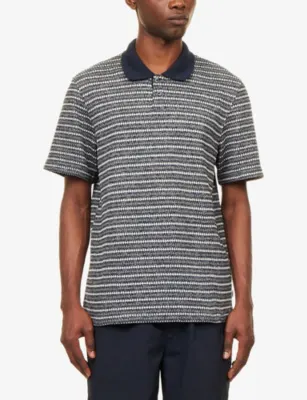 LES DEUX Striped Short-Sleeve Knitted Polo Shirt detail 3