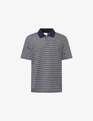 LES DEUX Striped Short-Sleeve Knitted Polo Shirt