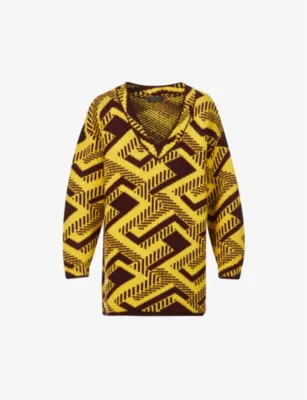 PRADA Geometric-pattern V-neck knitted jumper