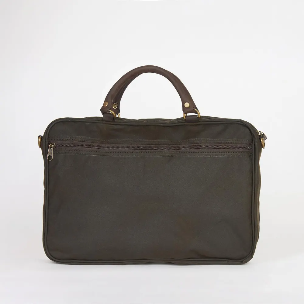 Barbour Waxed Cotton and Leather Briefcase detail 2