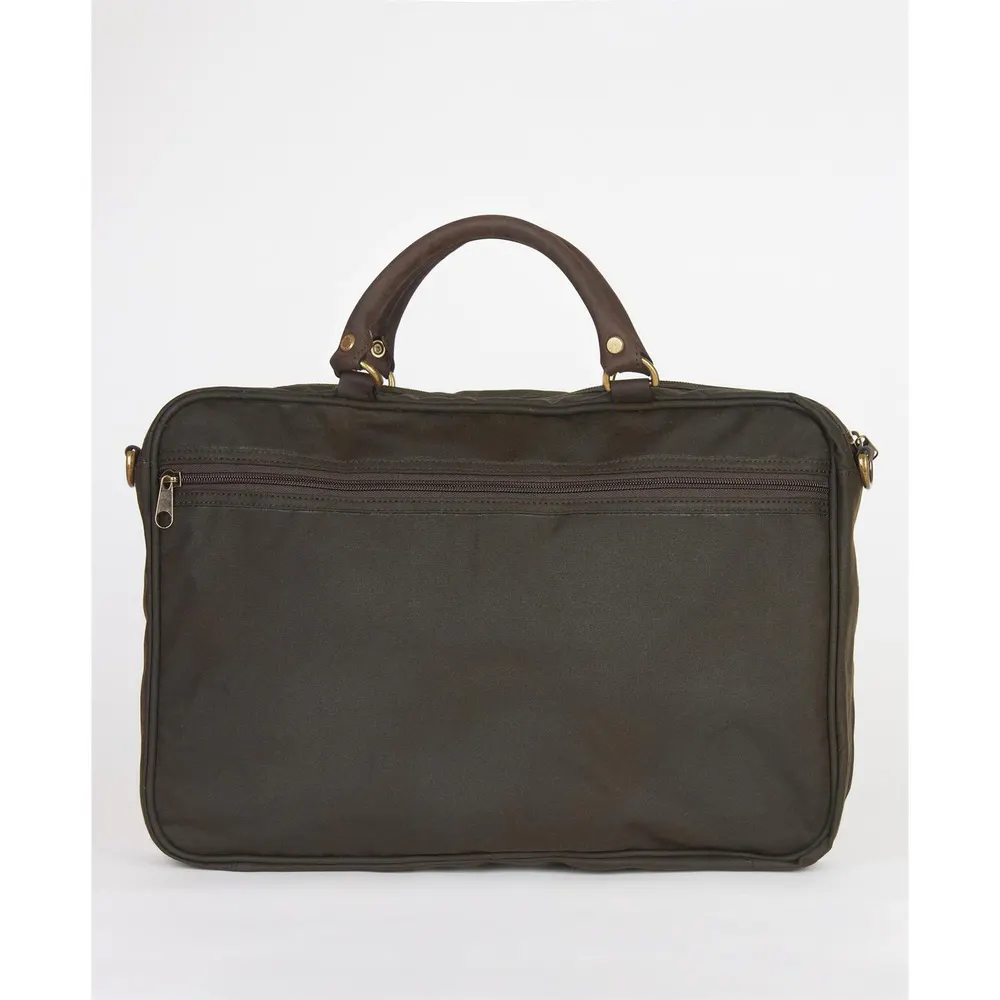 Barbour Waxed Cotton and Leather Briefcase detail 3