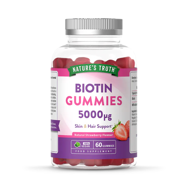 Nature's Truth Biotin 5000ug - 60 Vegan Gummies - Raspberry
