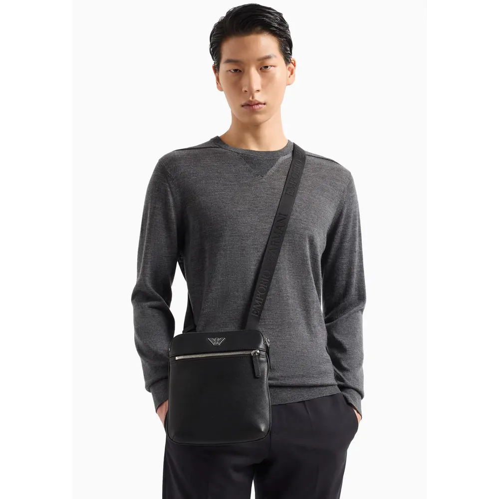 Emporio Armani Regenerated Saffiano Leather Flat Shoulder Bag