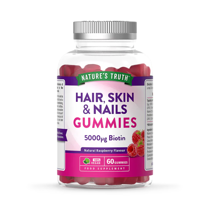 Nature's Truth Hair Skin & Nails Biotin 5000ug - 60 Gummies - Raspberry 60Gummy