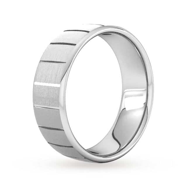 For Him 7mm D Shape Heavy Vertical Lines Wedding Ring In 18 Carat White Gold detail 2
