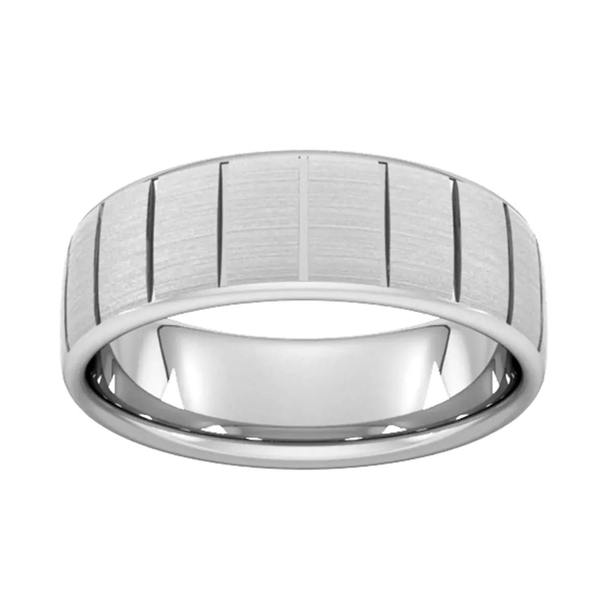 For Him 7mm D Shape Heavy Vertical Lines Wedding Ring In 18 Carat White Gold