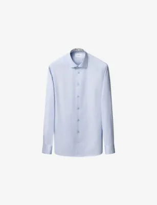 ETON Floral-Trim Contemporary-Fit Cotton-Twill Shirt - Light blue - 19.75