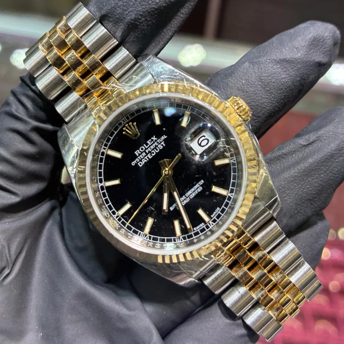 ANKUR - For Him WATCHES 2011 Rolex Datejust 36mm | Two Tone Yellow Gold | Black Stick Dial – Watch