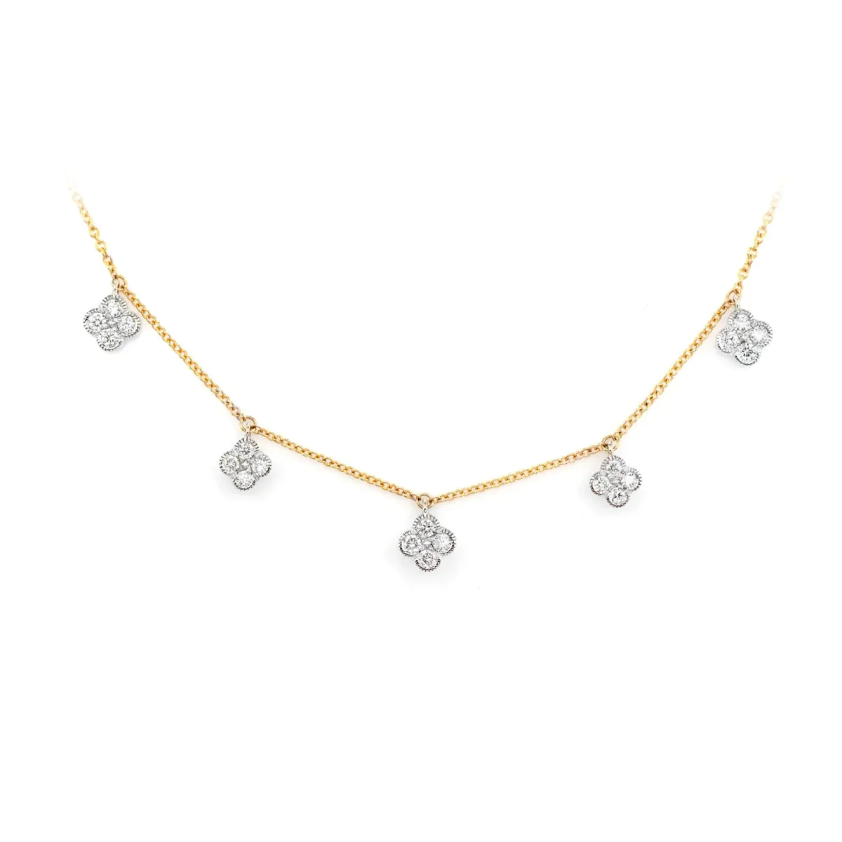 For Him Milgrain Clover Diamond Dangle Necklace in 0.35ctw / Rose Gold / 16" – Necklace