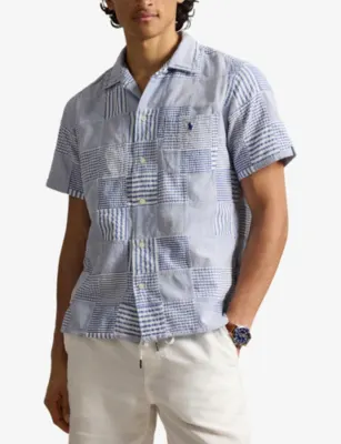 POLO RALPH LAUREN Logo-Embroidered Patch-Work Seersucker Cotton Shirt detail 3