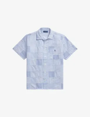 POLO RALPH LAUREN Logo-Embroidered Patch-Work Seersucker Cotton Shirt