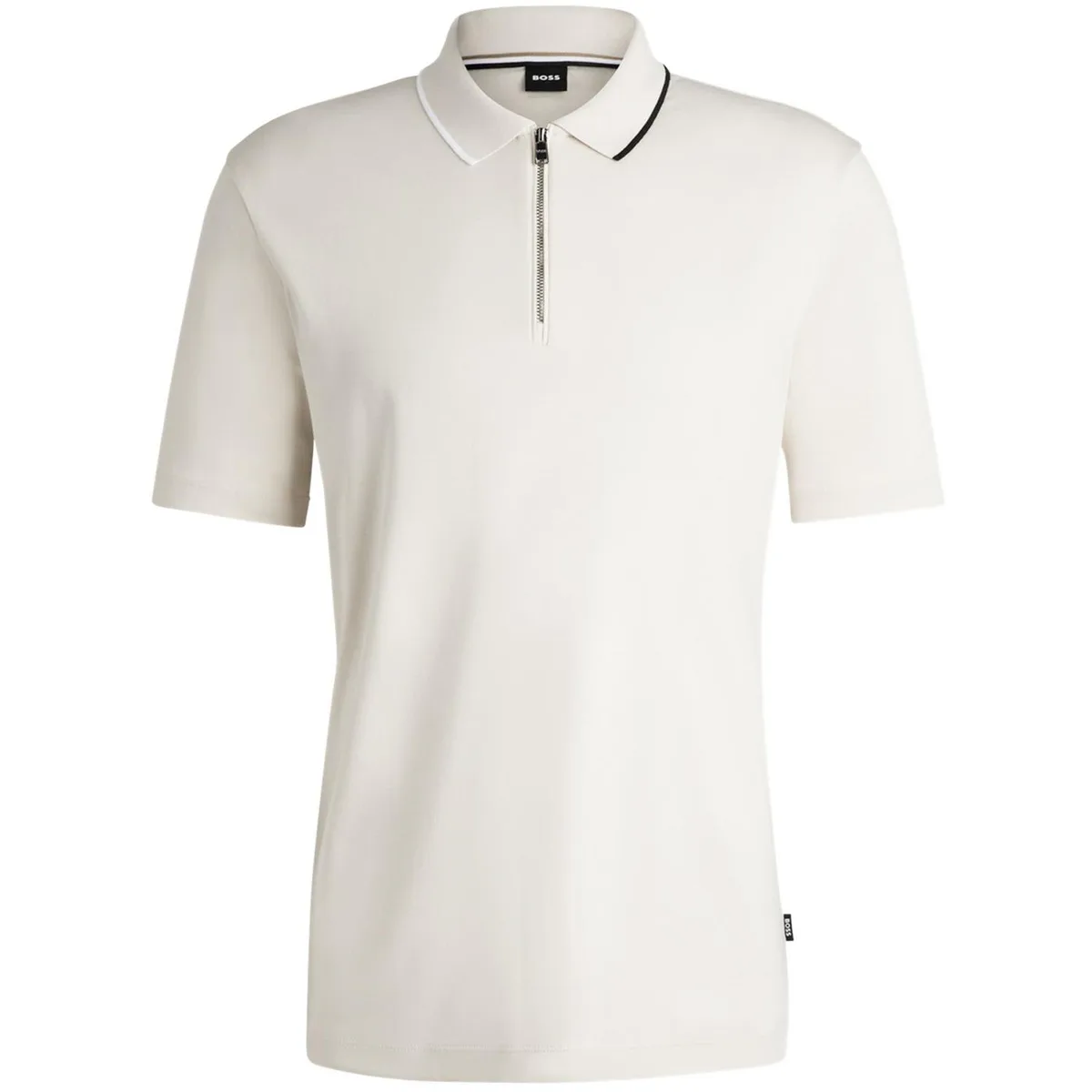 Boss Men's Paras Quarter Zip Cotton Short Sleeve Polo Shirt