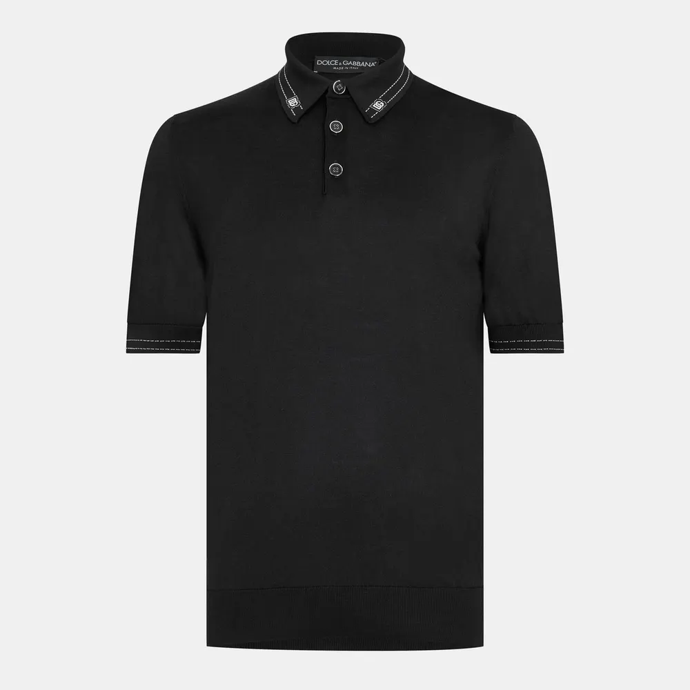 Dolce and Gabbana Men's Stripe Collar Short Sleeve Polo Shirt