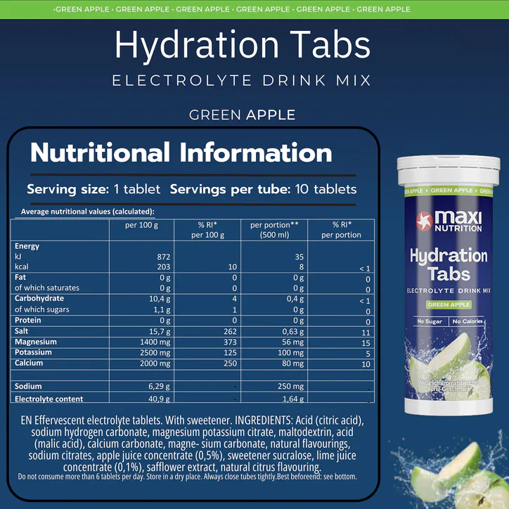 Maxi Nutrition MaxiNutrition Hydration tabs, Green Apple, Zero Sugar 6 x 10 Tablets (6 Pack) detail 3