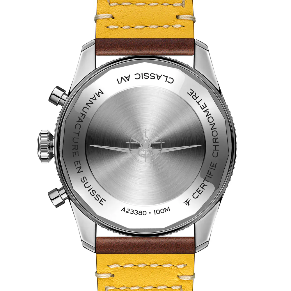 Breitling Classic AVI Chronograph 42 Curtiss P-40 Warhawk Leather Strap Watch detail 2