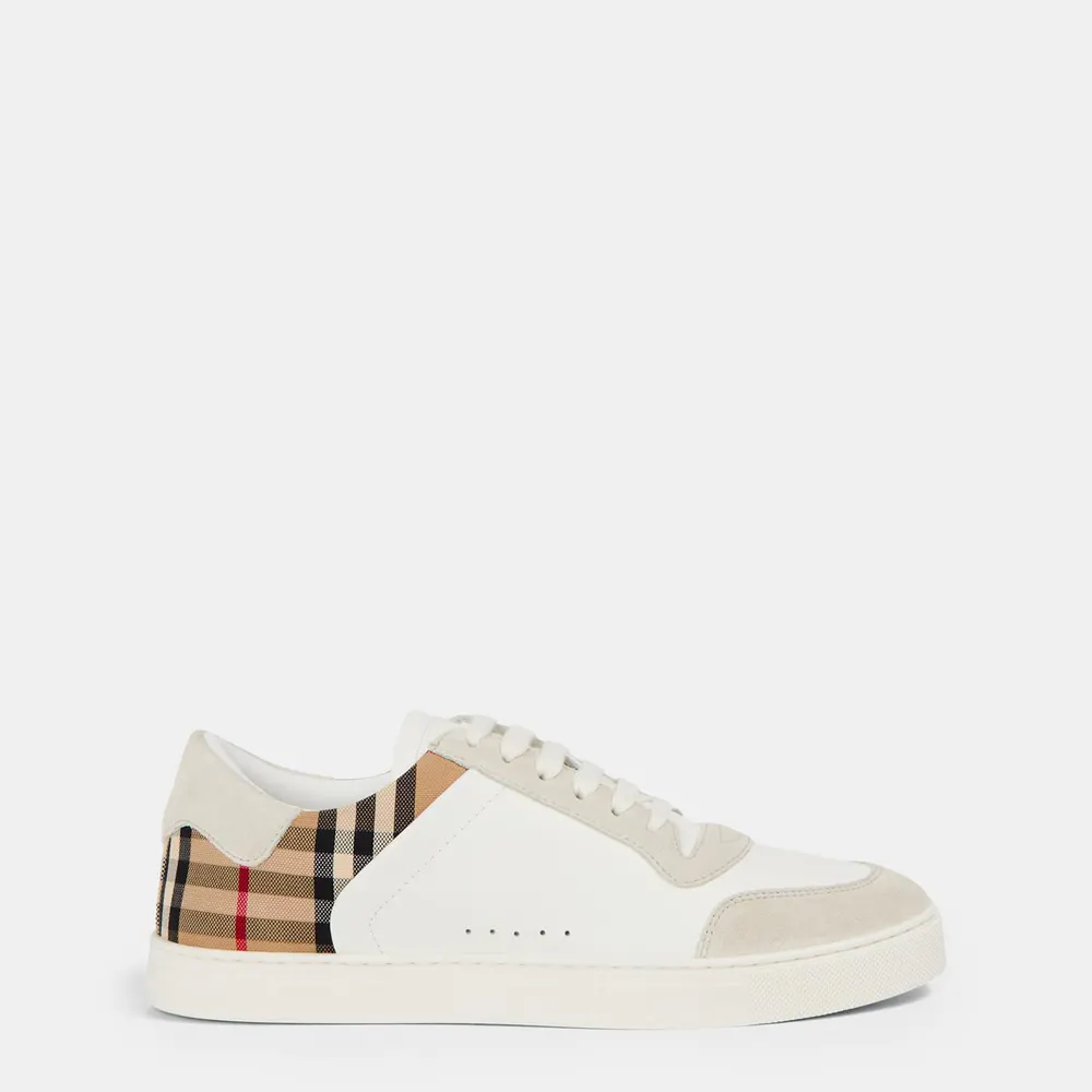 Burberry Mens Check Panel Sneakers in White – Footwear