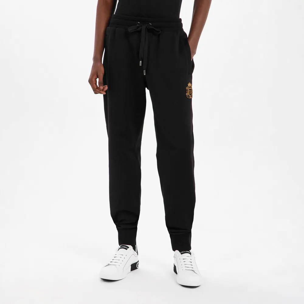 Dolce and Gabbana Men's Crest Closed Hem Fleece Joggers detail 3