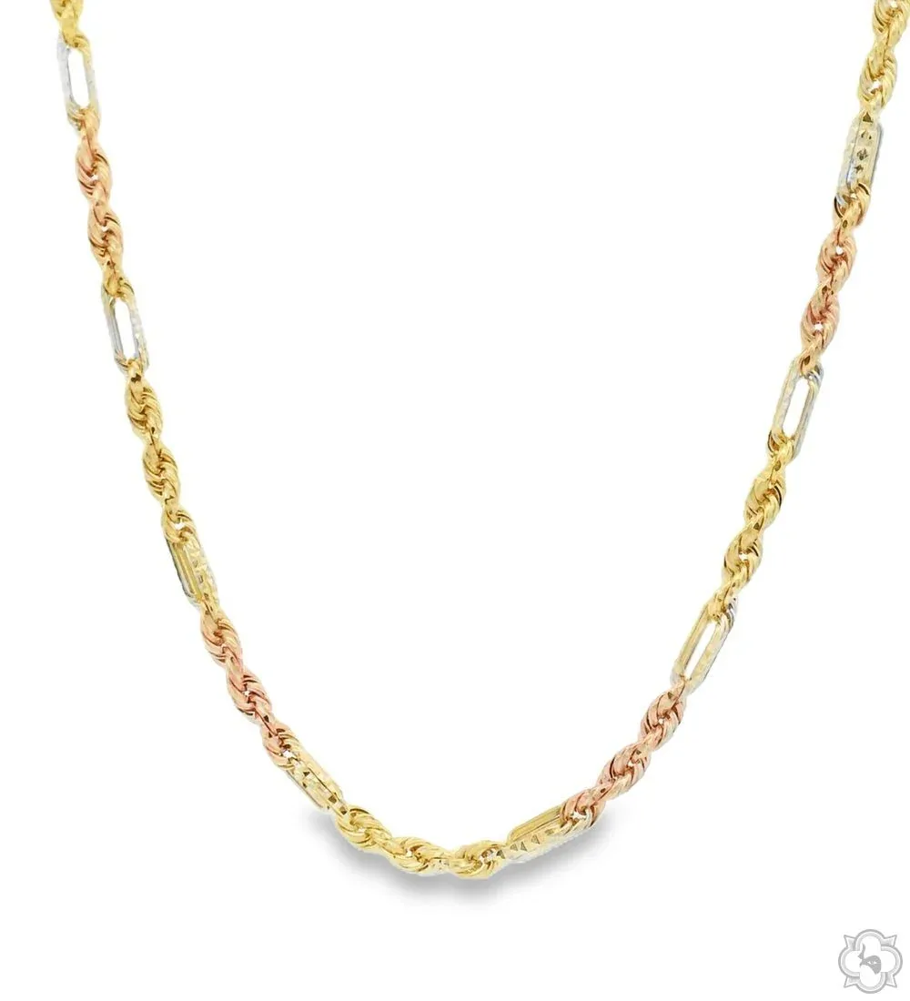 JALGAS - AMERICAS GOLD 14K Three Tone Gold Solid Figarope Chain 16 Inches 4.5mm 70378 – Chain