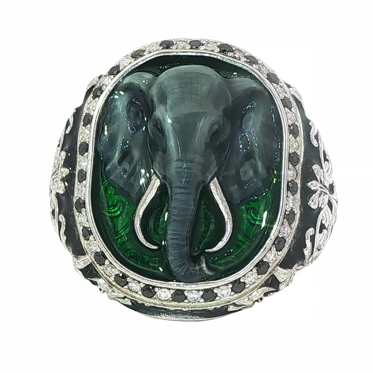 DANNY - For Him CUSTOM .925 Silver Elephant Ring with Diamond & Enamel 71174 in Silver – Ring
