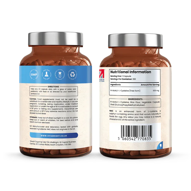 VitaBright NAC Supplement - 600mg per Capsule - 180 Capsules detail 2