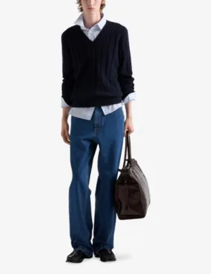 PRADA Triangle-Logo Light Denim Cargo Jeans detail 2