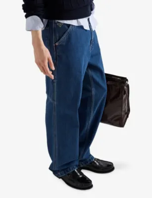 PRADA Triangle-Logo Light Denim Cargo Jeans detail 3