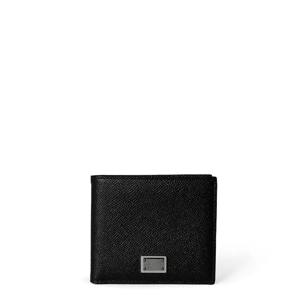Dolce and Gabbana Men's Logo Plaque Calf Leather Bi-Fold Wallet