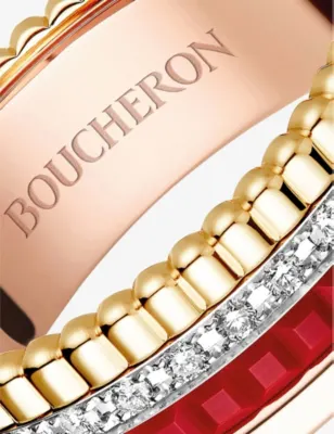 BOUCHERON Quatre Red Edition 18ct rose-gold, yellow-gold, white-gold, ceramic and 0.24ct diamond ring - 50mm detail 2