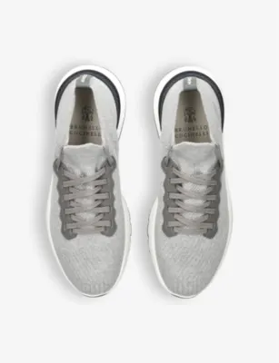 BRUNELLO CUCINELLI Brand-embossed knitted fabric low-top trainers - 5 in GREY/OTHER, additional product view 2