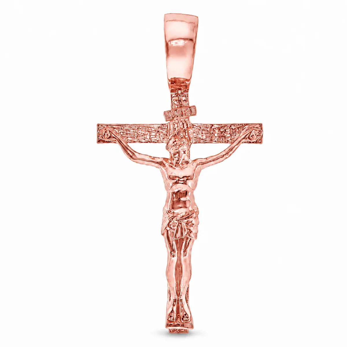 RINA - For Him FACTORY 14K Solid Yellow Gold Cross Jesus 63945 in Rose Gold – Pendant