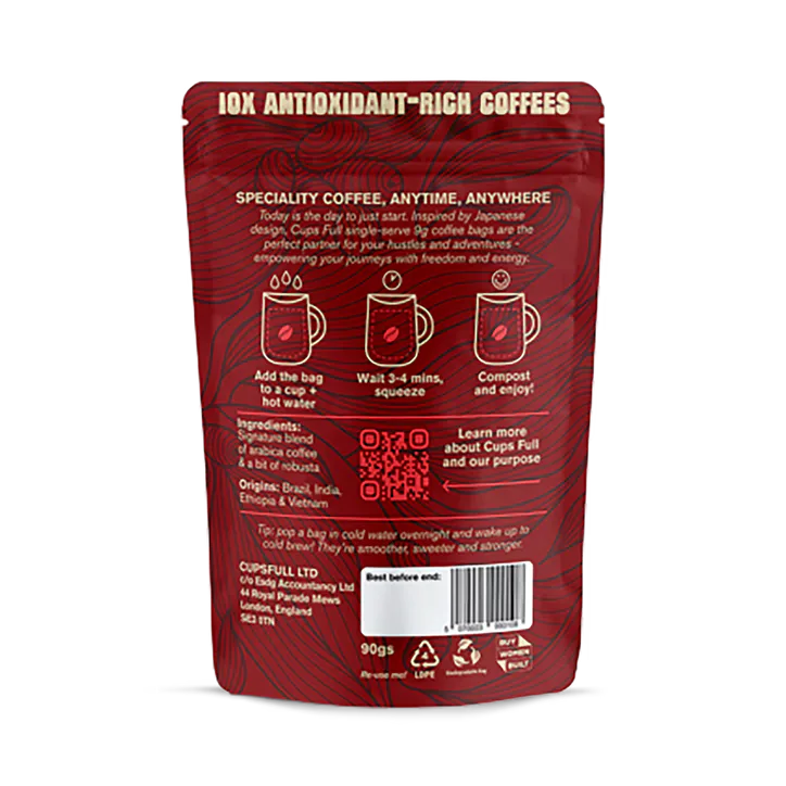 Cups Full Coffee Bags Antioxidant rich speciality coffee bags, Power - strong, additional product view 2