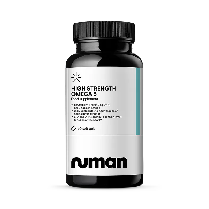 Numan High Strength Omega 3 Fish Oil Capsules - 1000mg Omega-3 with EPA and DHA - Supports Normal Heart and Brain Function - Premium Oil Softgels Gym Supplements