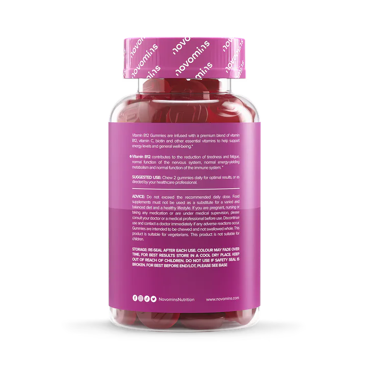Novomins B12 Strawberry Flavour Vitamins 60 Gummies 30 Days Supply, additional product view 2
