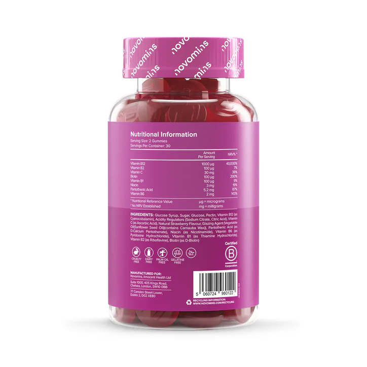 Novomins B12 Strawberry Flavour Vitamins 60 Gummies 30 Days Supply, additional product view 3
