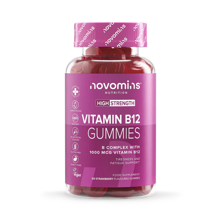 Novomins B12 Strawberry Flavour Vitamins 60 Gummies 30 Days Supply