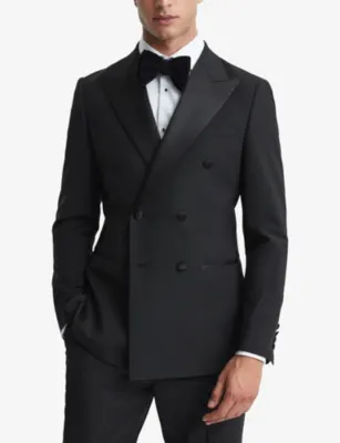 REISS Poker double-breasted stretch wool-blend jacket detail 3