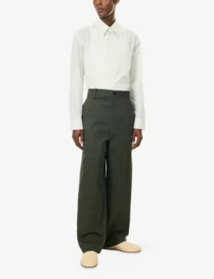 BOTTEGA VENETA Contrast-Stitch Wide-Leg Cotton Trousers detail 2