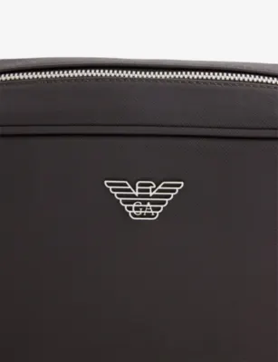 EMPORIO ARMANI Branded Faux-Leather Washbag in EBONY, additional product view 2