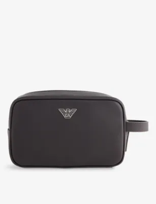 EMPORIO ARMANI Branded Faux-Leather Washbag in EBONY – Mens | Messenger bags