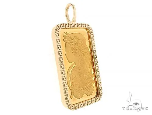 RINA - For Him FACTORY Greek Motif Dog Tag Pendant with 1 Ounce PAMP Suisse Bar Lady Fortuna 65515 – Pendant