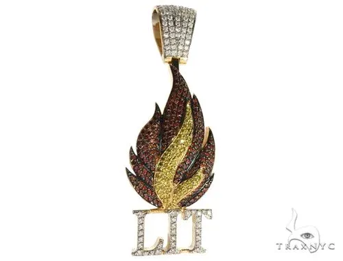 RINA - For Him CUSTOM 14K Yellow Gold Prong Diamond Custom Gold Flame LIT Pendant 63781 in Rose Gold – Pendant