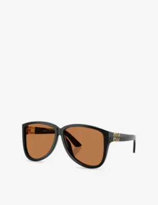 MIU MIU MU A08S Pilot-Frame Acetate Sunglasses in BLACK, additional product view 2