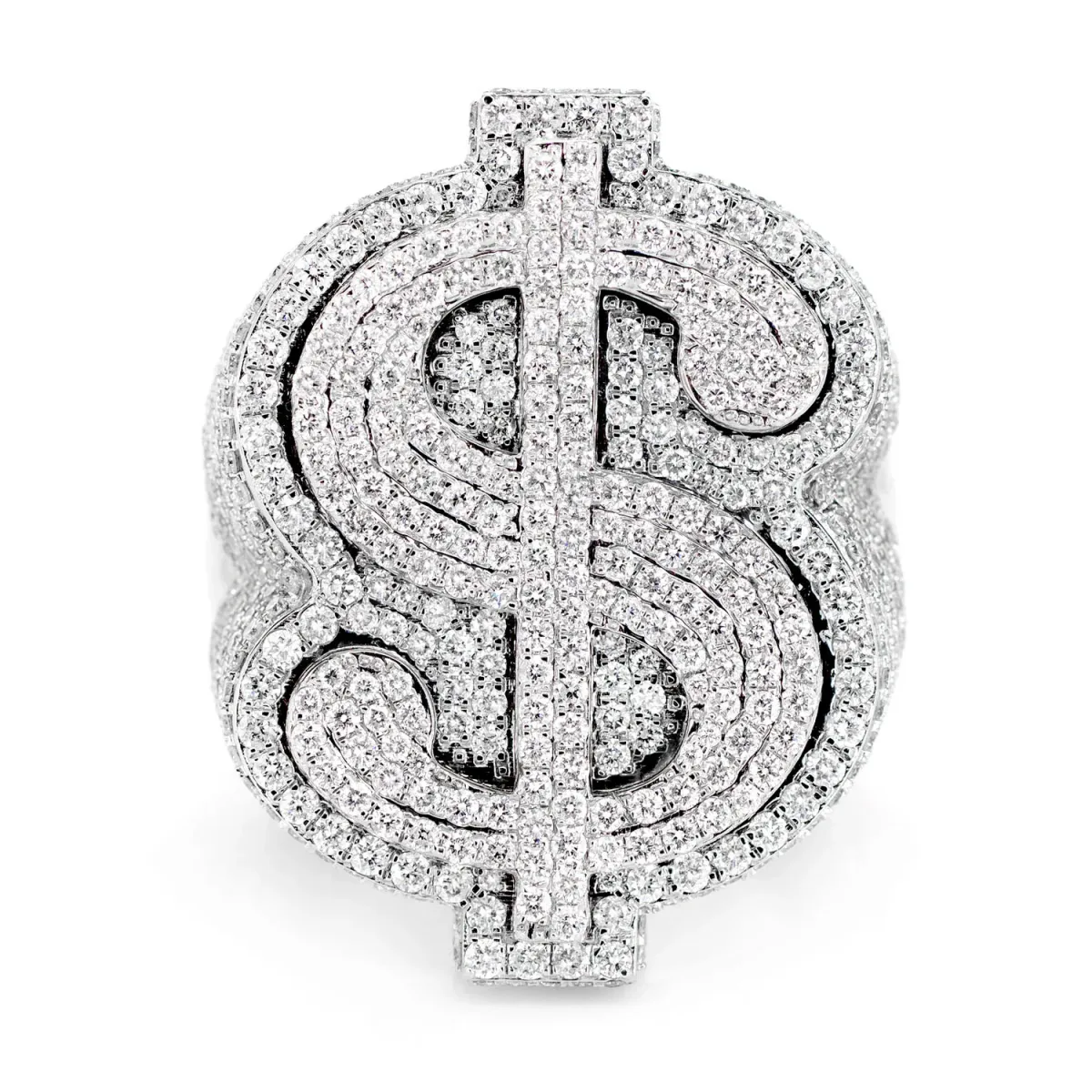 For Him Two Layer Dollar Sign Diamond Signet Ring in White Gold / Natural Diamond – Ring