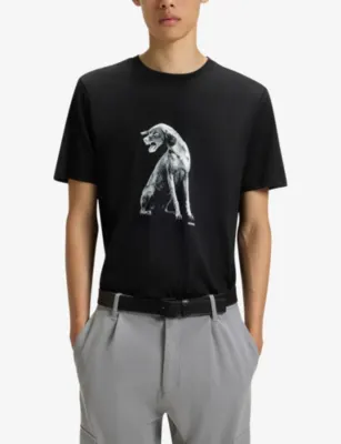HUGO Dog-Print Short-Sleeved Cotton-Jersey T-Shirt detail 3
