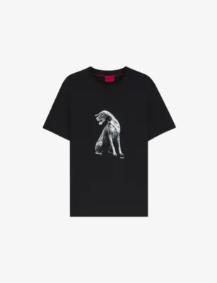 HUGO Dog-Print Short-Sleeved Cotton-Jersey T-Shirt