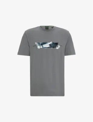BOSS Skate artwork-print relaxed-fit stretch cotton-blend T-shirt - DARK BEIGE