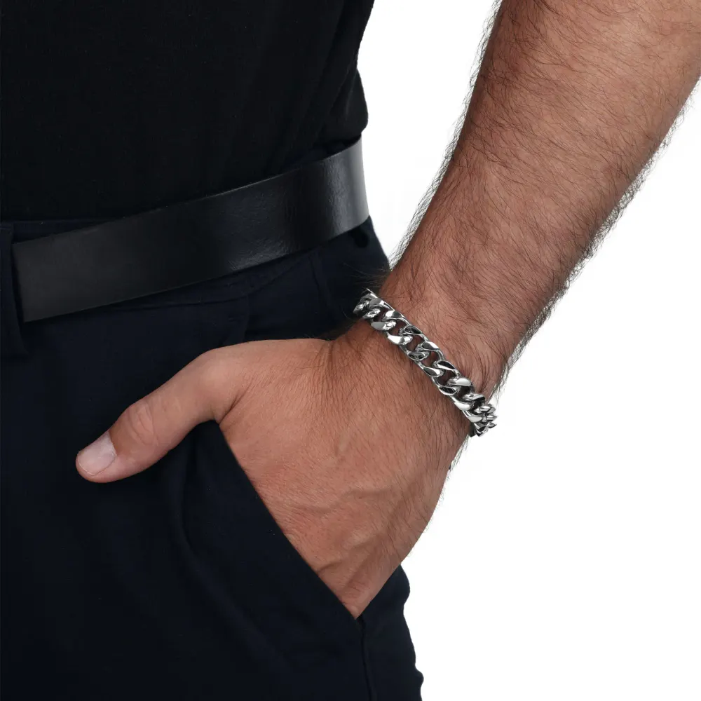 AMOR Mens Stainless Steel Tank Chain Bracelet - 21cm detail 2