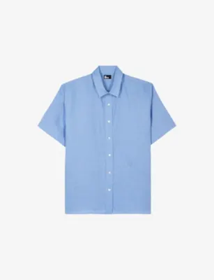 THE KOOPLES Short-Sleeved Brand-Embroidered Linen Shirt